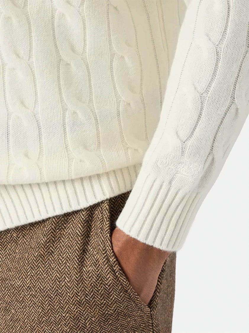 Mc2 Saint Barth White Regent Braid Wool Sweatshirt