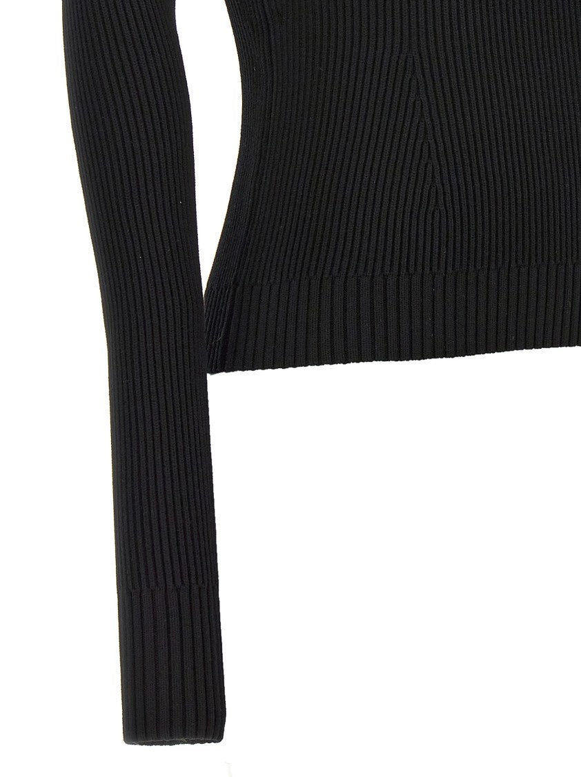 Magda Butrym Ribbed Viscose-Blend Sweater With Sculptural Chest Detail