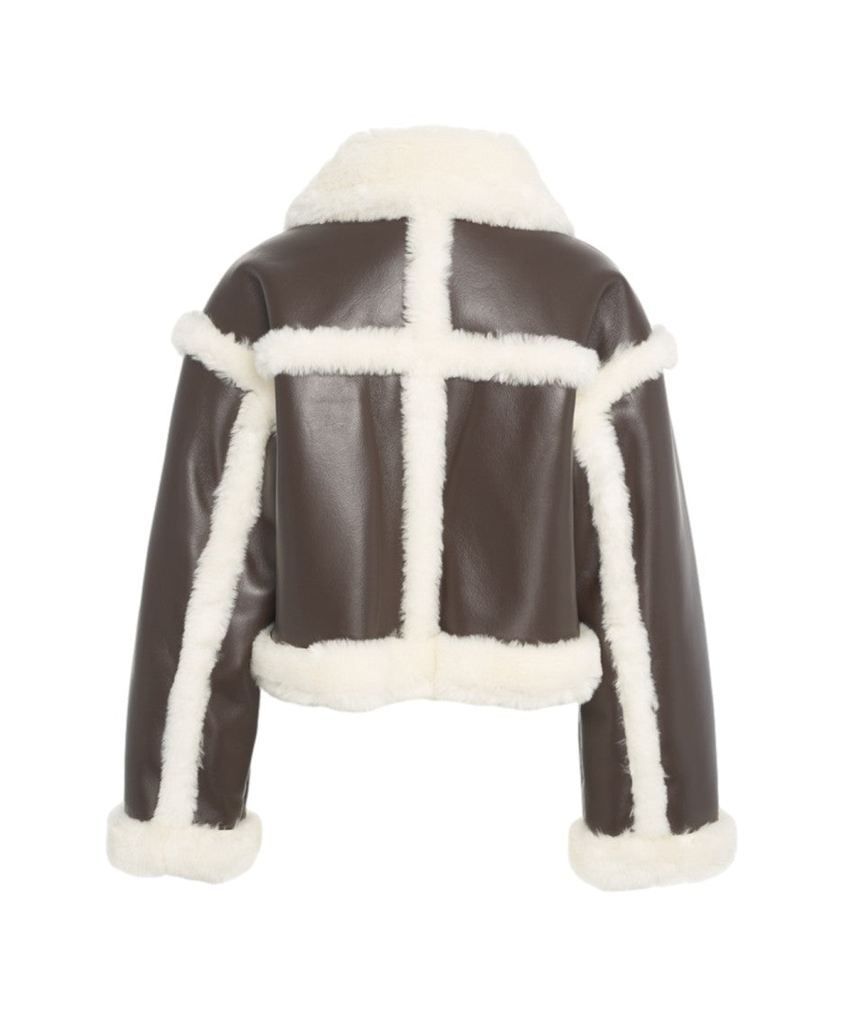 Stand Studio Cropped Bomber Jacket With Shearling Trim