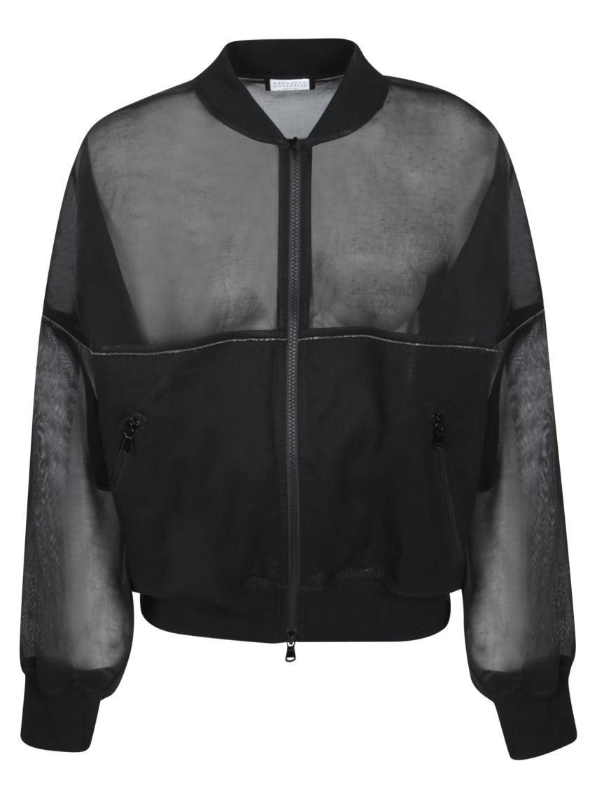 Brunello Cucinelli Translucent Organza Bomber Jacket With Monile Trims