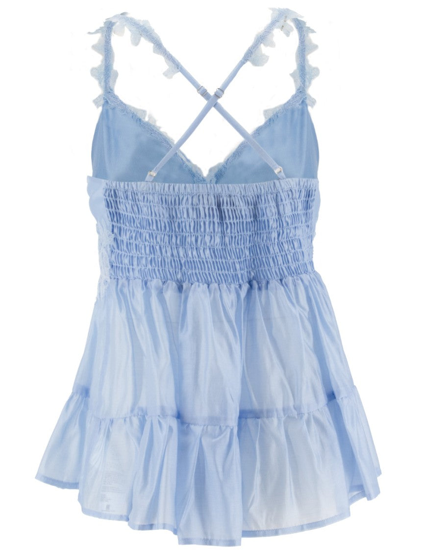 Ermanno Firenze Sheer Hem Top With Floral Lace Straps