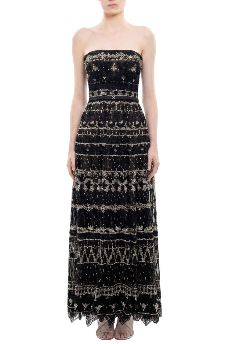 Saiid Kobeisy Strapless Beaded Tulle Dress