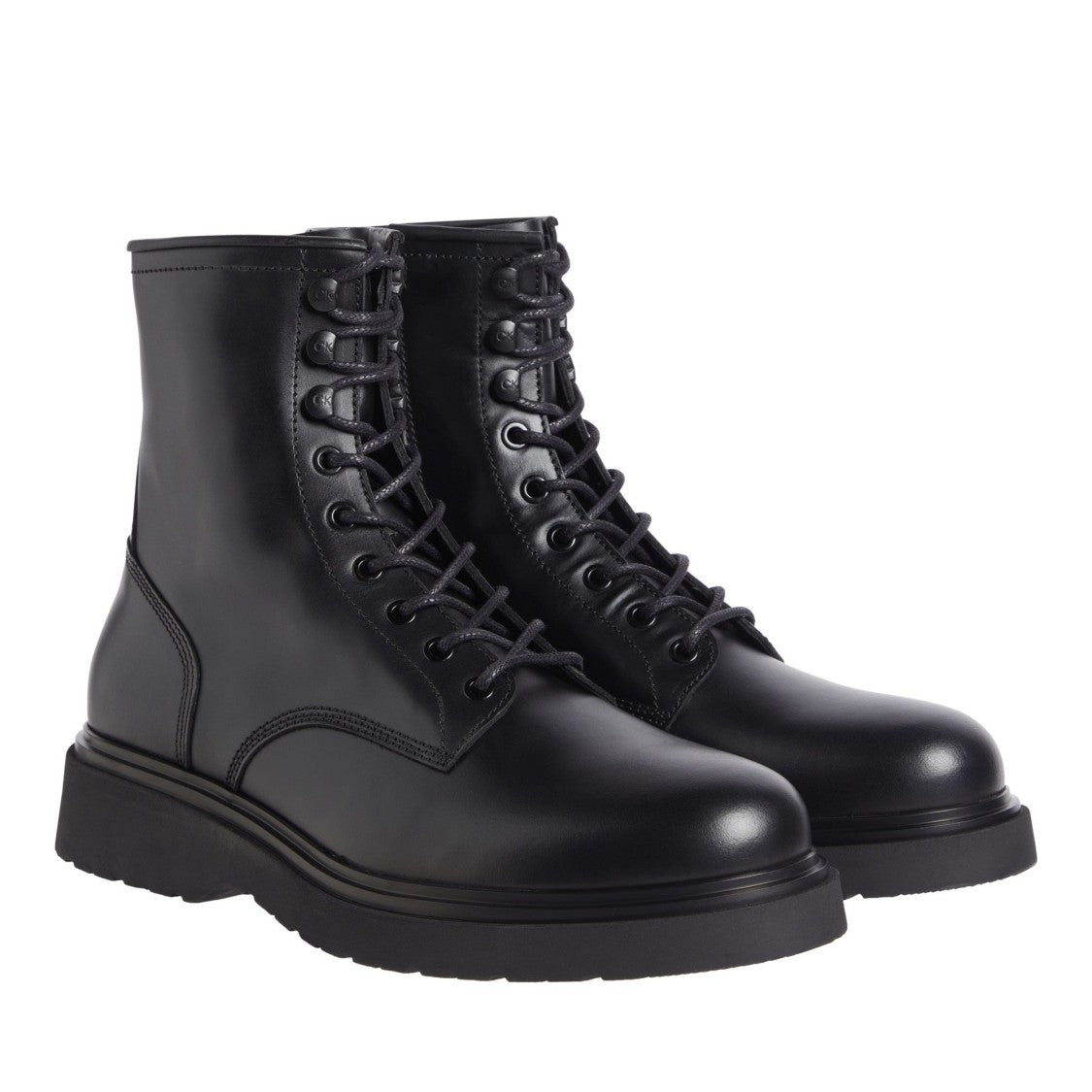 Calvin Klein Black Smooth Leather Rugged Sole Lace-Up Ankle Boots