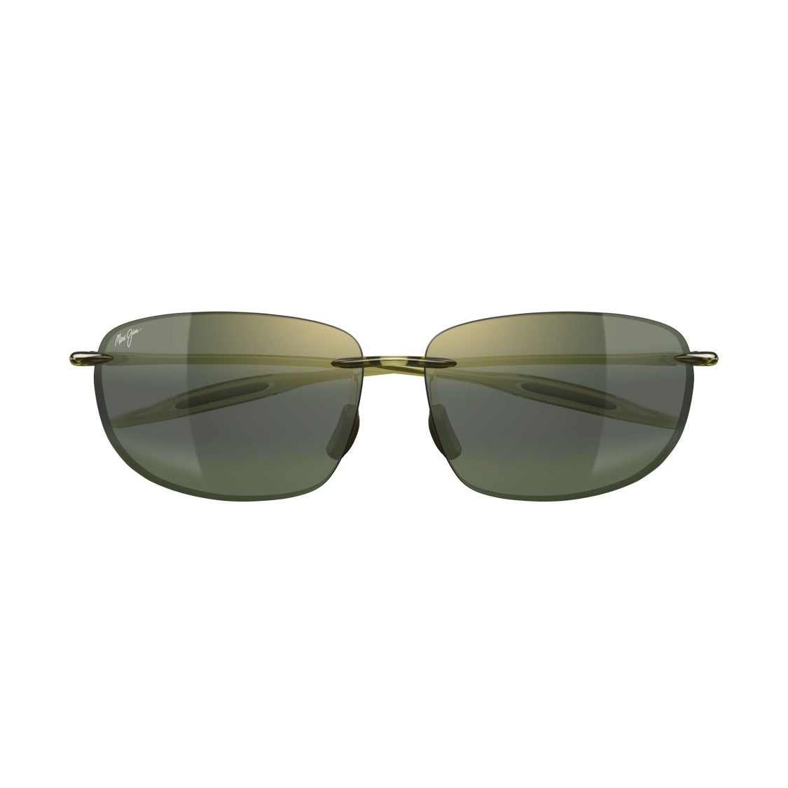 Maui Jim Breakwall Rimless Sunglasses With Rectangular Lenses And Olive-Green Accents