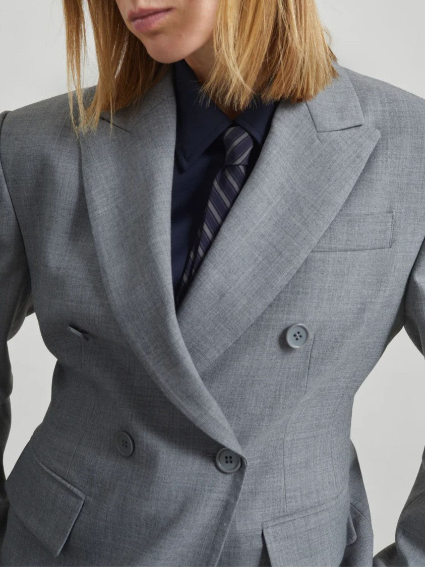 The Frankie Shop Double-Breasted Grey Wool Doyer Blazer