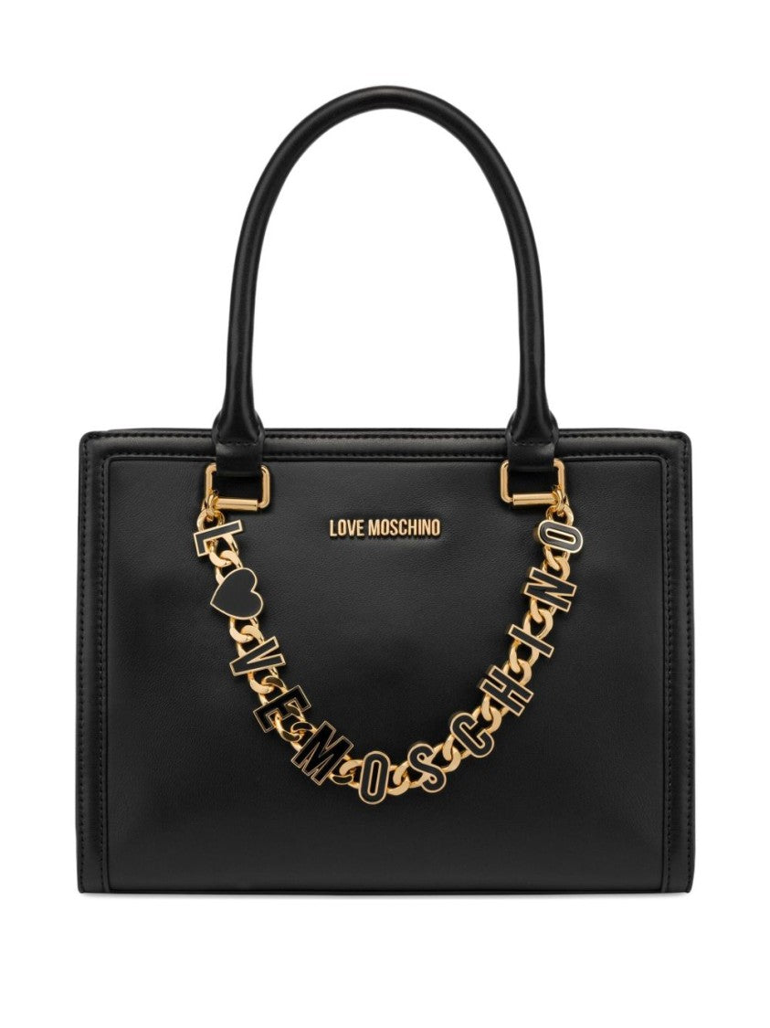 Love Moschino Structured Black Handbag With Distinctive Gold-Tone Chain