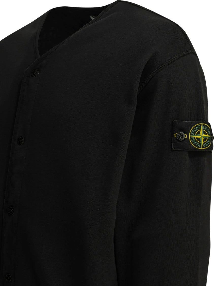 Stone Island V-Neck Cropped Button-Up Sweatshirt
