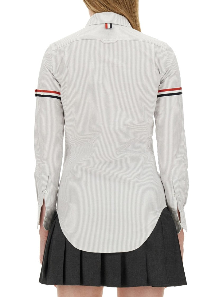 Thom Browne Button-Down Collar Shirt With Subtle Striped Pattern
