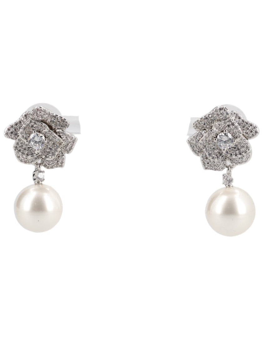Self-Portrait Silver-Tone Zircon Abs Pearl Drop Earrings