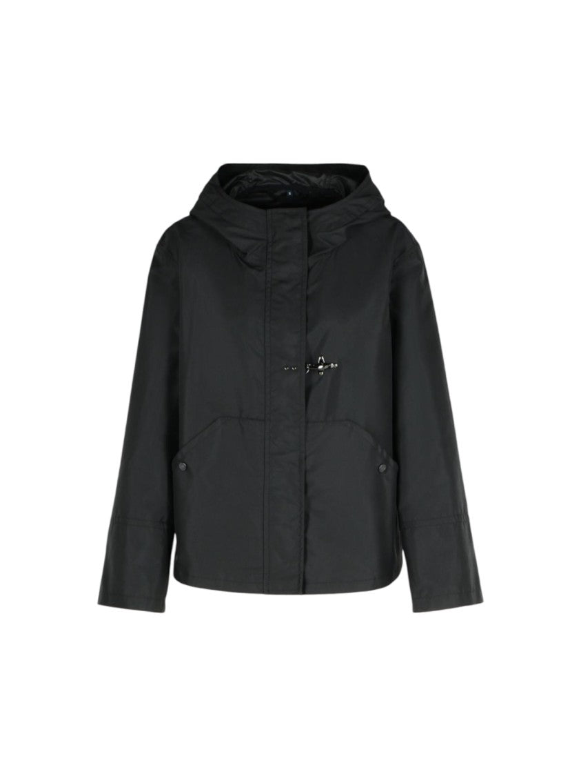Fay Flared Black Parka With Enveloping Hood