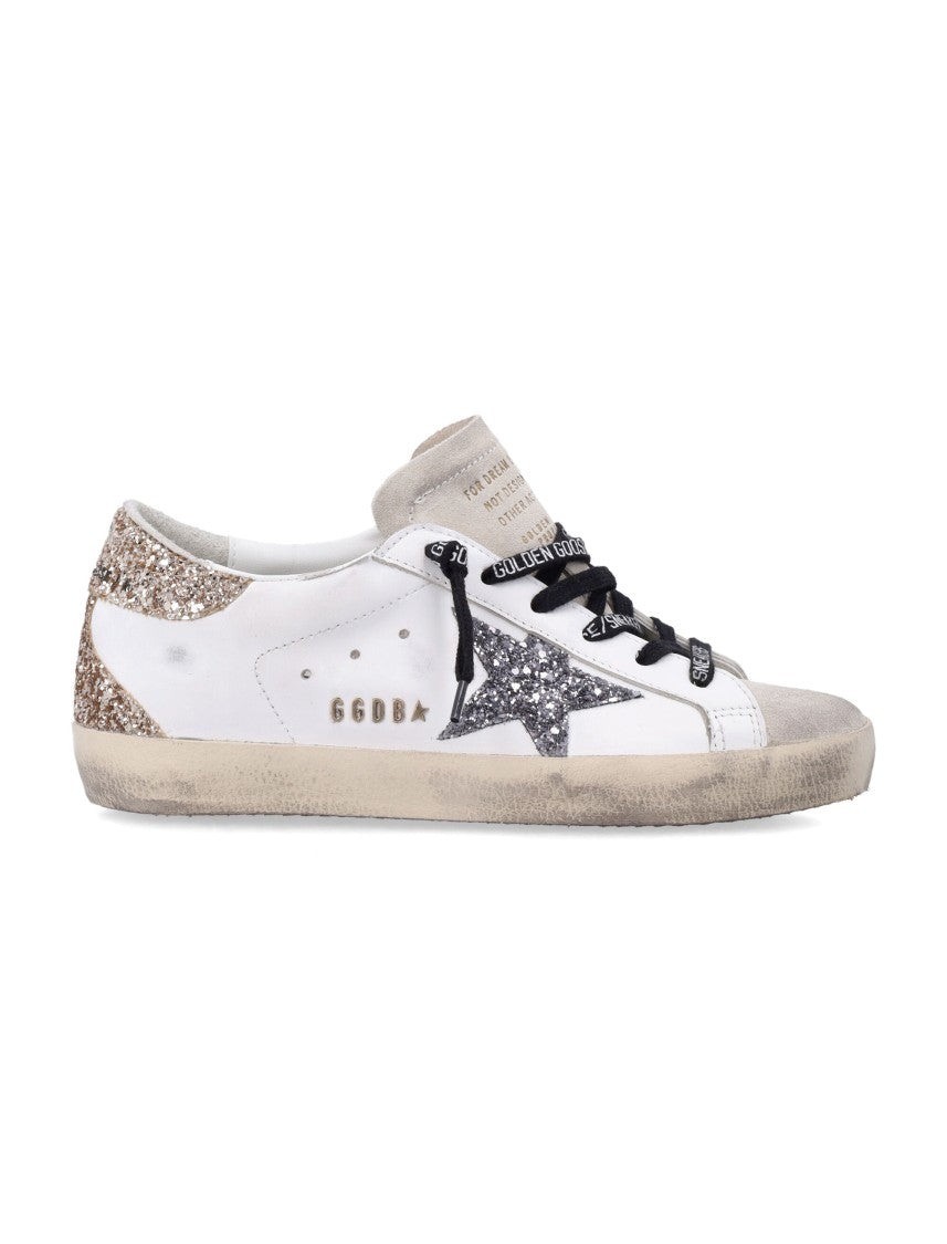 Golden Goose Super-Star White Leather Glitter Sneakers