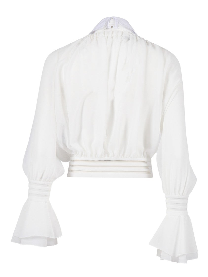 Elisabetta Franchi Off Shoulder Voluminous Bow Blouse