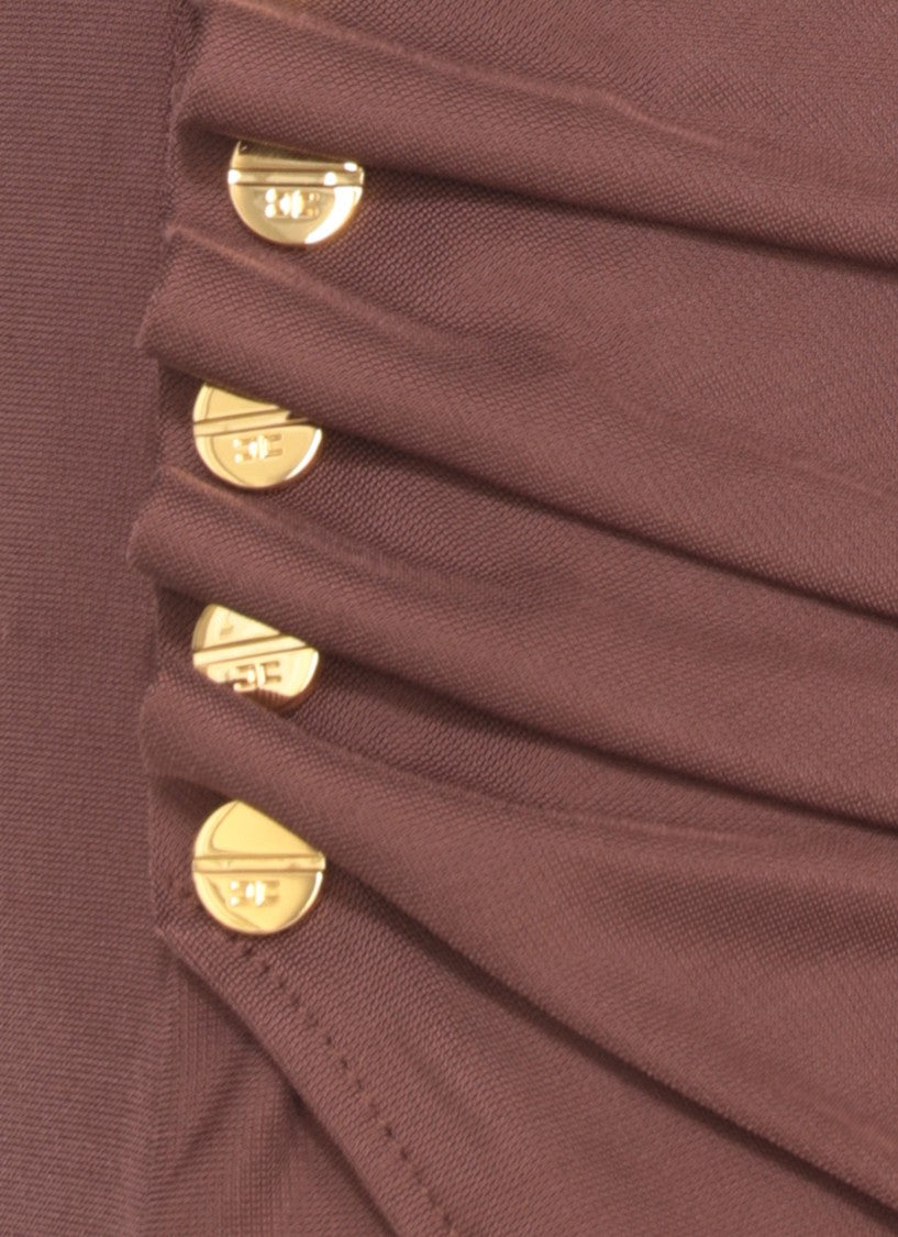 Elisabetta Franchi Deep V-Neck Midi Dress With Metallic Accents