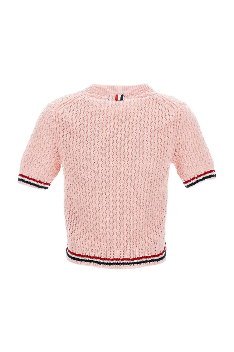 Thom Browne Crewneck Knit T-Shirt With Rwb Stripes
