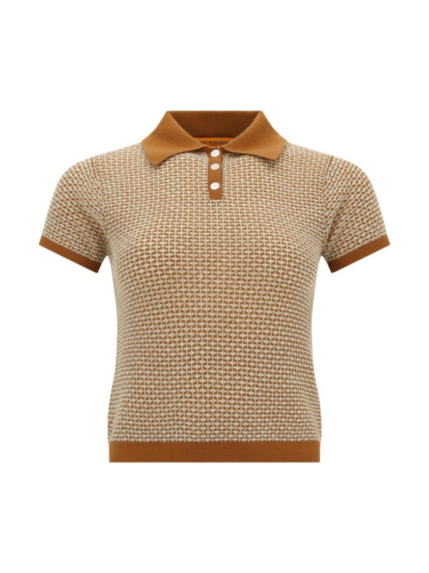 Guest In Residence Cashmere Textured Pattern Polo Sweater