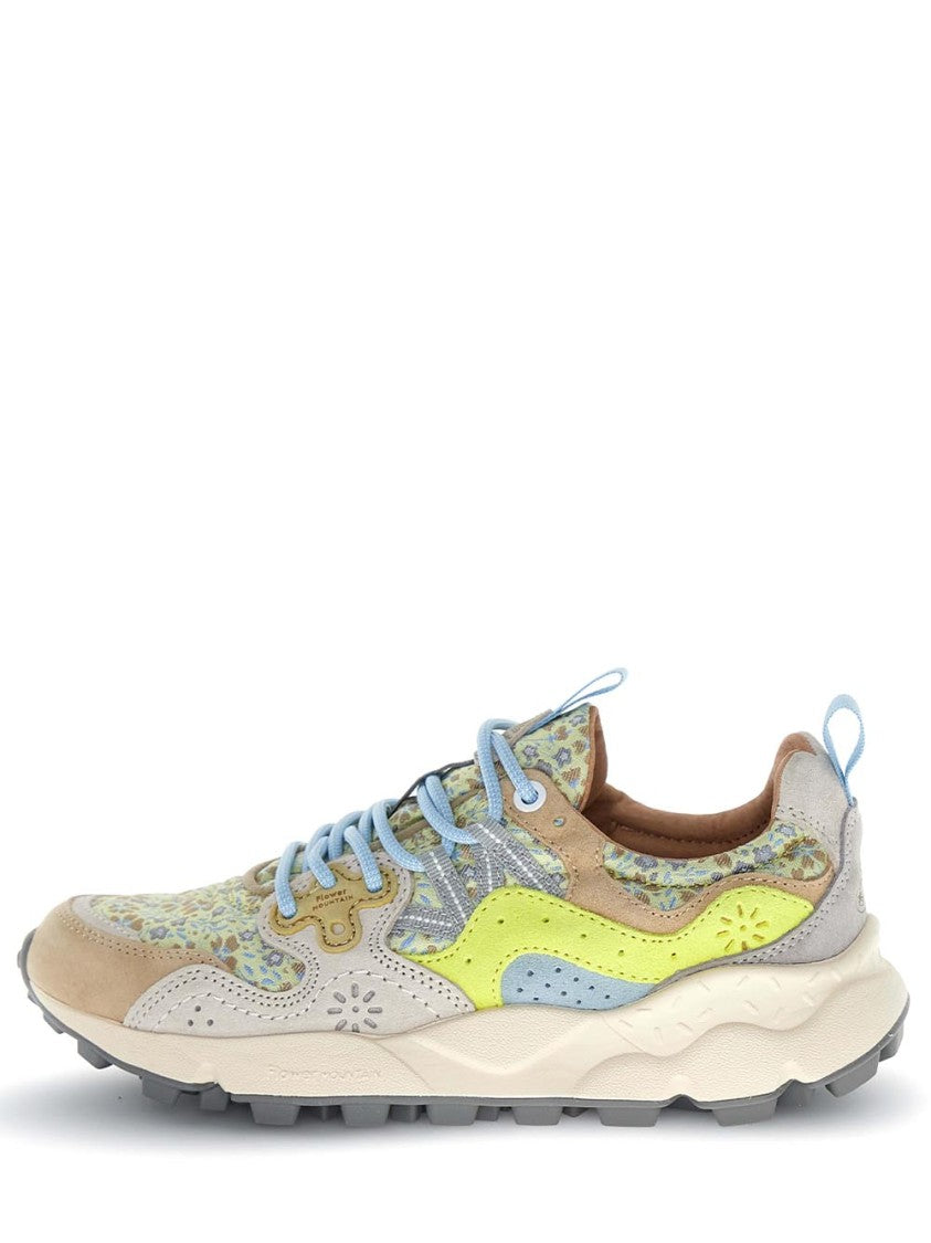 Flower Mountain Floral-Patterned Sneakers With Suede Overlays And Chunky Sole