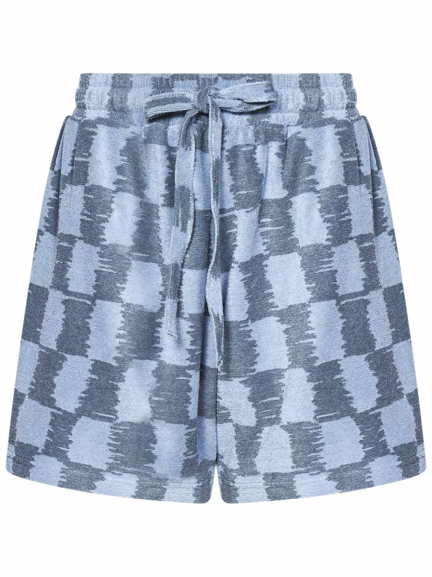 Bonsai Checked Stone Blue Towelling Shorts