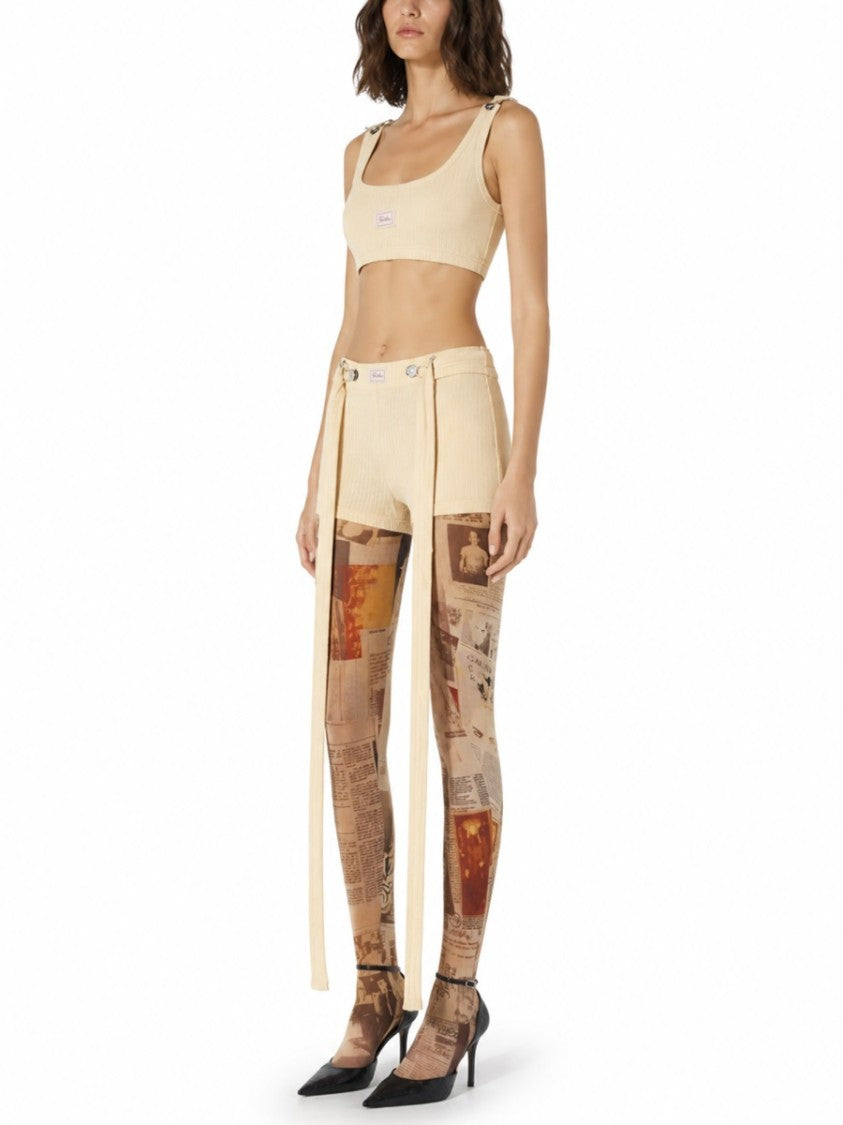 Jean Paul Gaultier Beige Long Straps Fitted Shorts