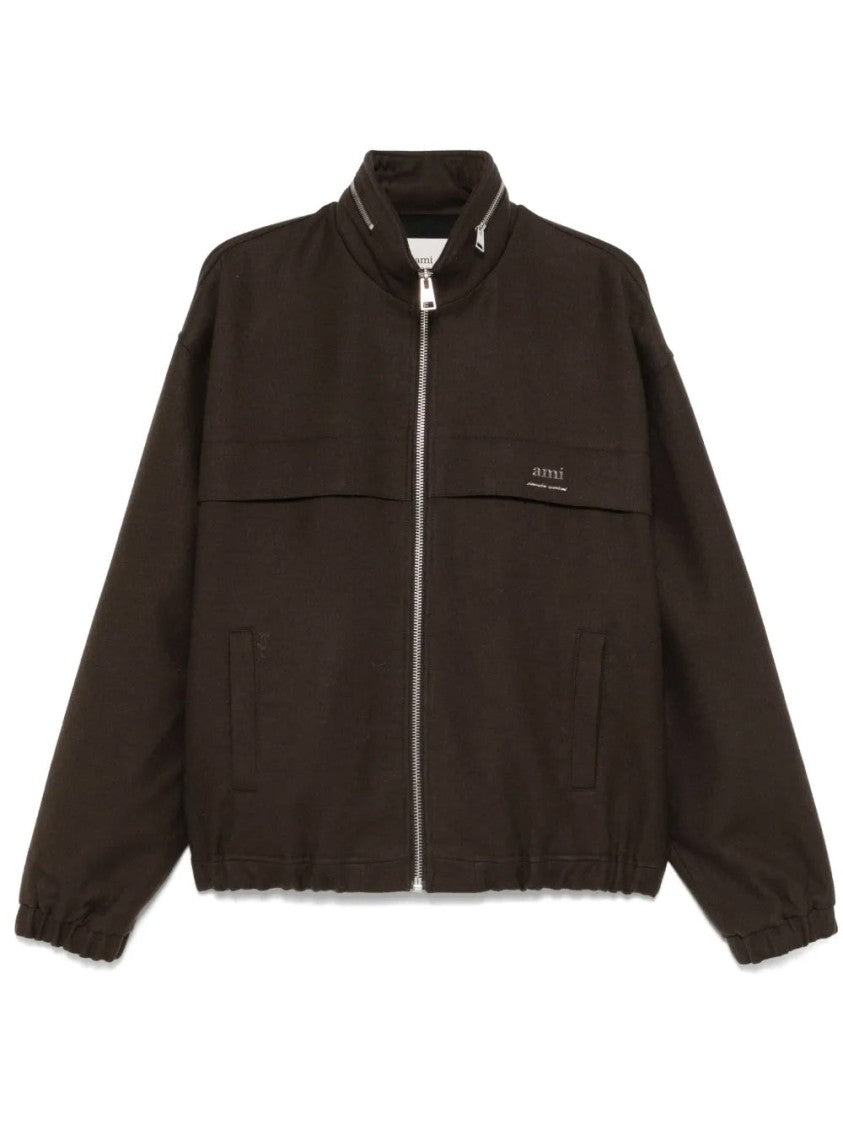 Ami Brown Wool Zip-Up Jacket