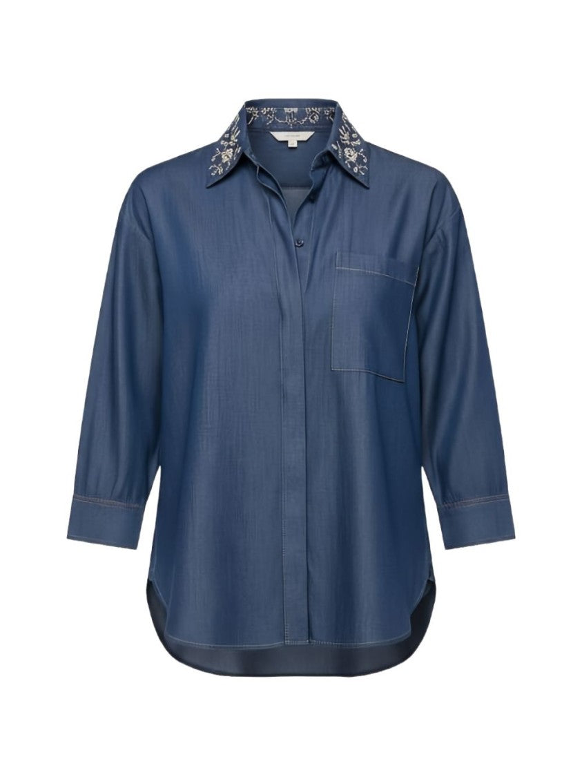 Liu Jo Blue Embroidered Collar Shirt