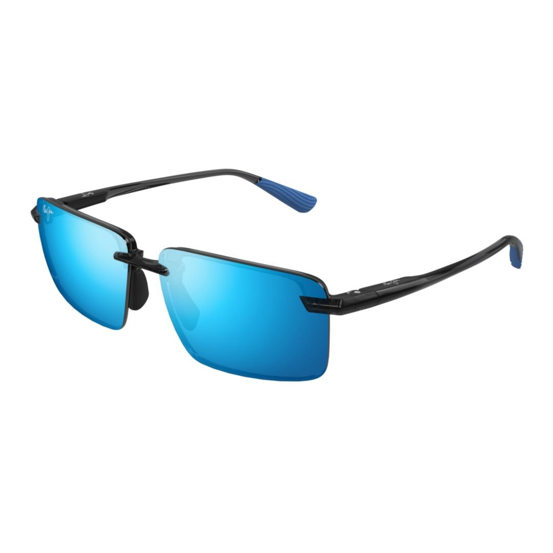 Maui Jim Laulima Rimless Sunglasses With Rectangular Blue Mirrored Lenses