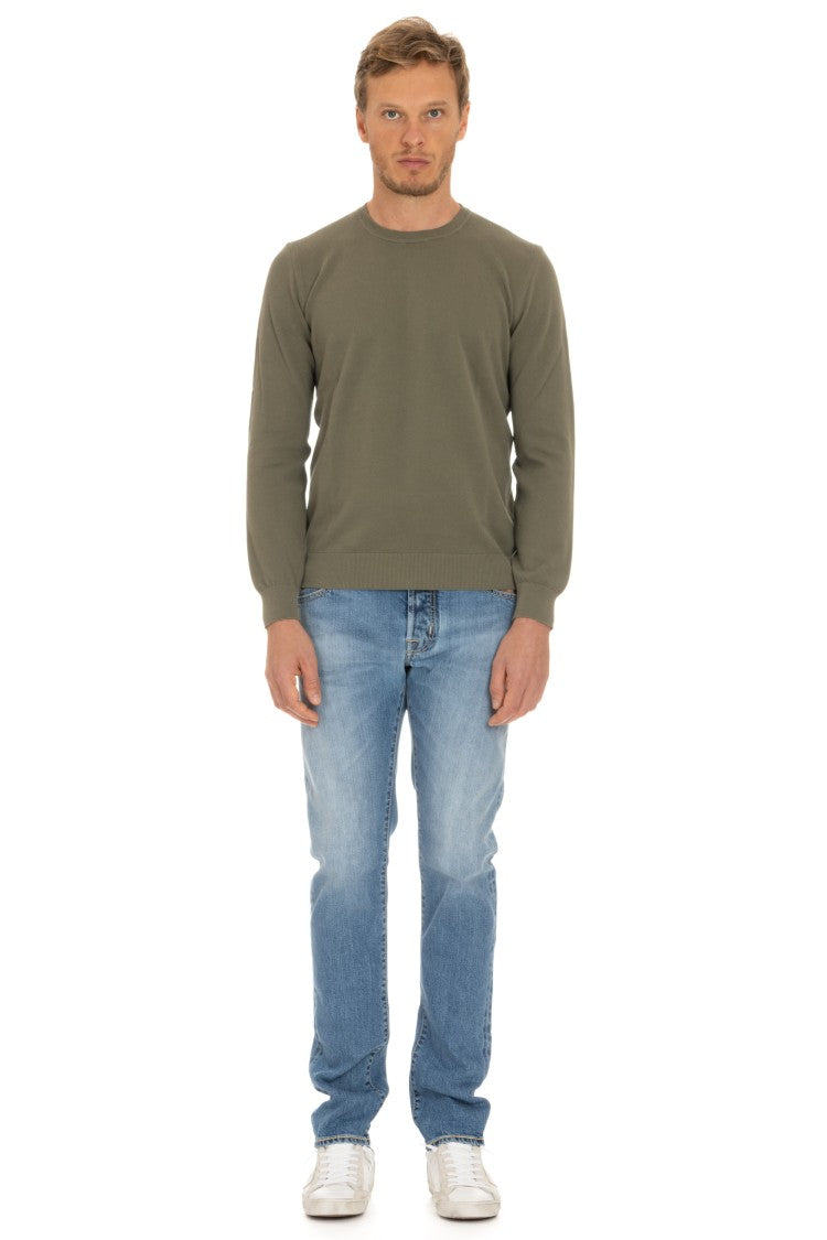 Gran Sasso Rice-Grain Cotton Crewneck Sweater