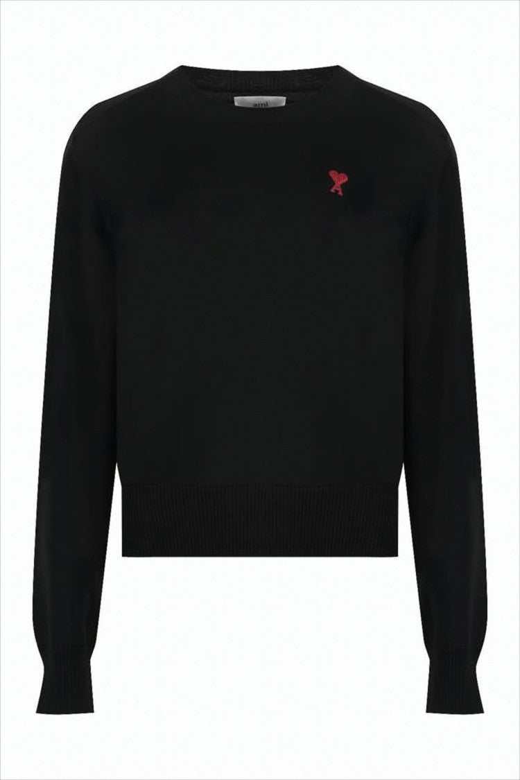 Ami Paris Cropped Black Merino Wool Sweater