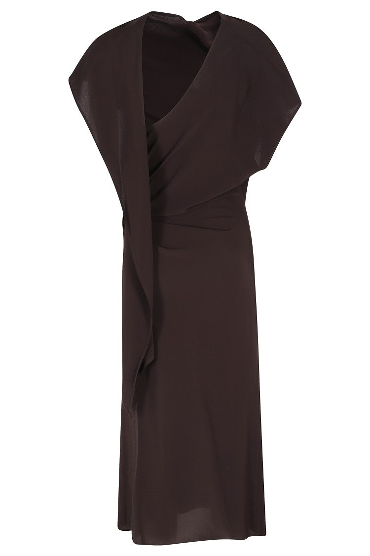 Erika Cavallini Brown Alida Asymmetric Scarf Slit Viscose Midi Dress