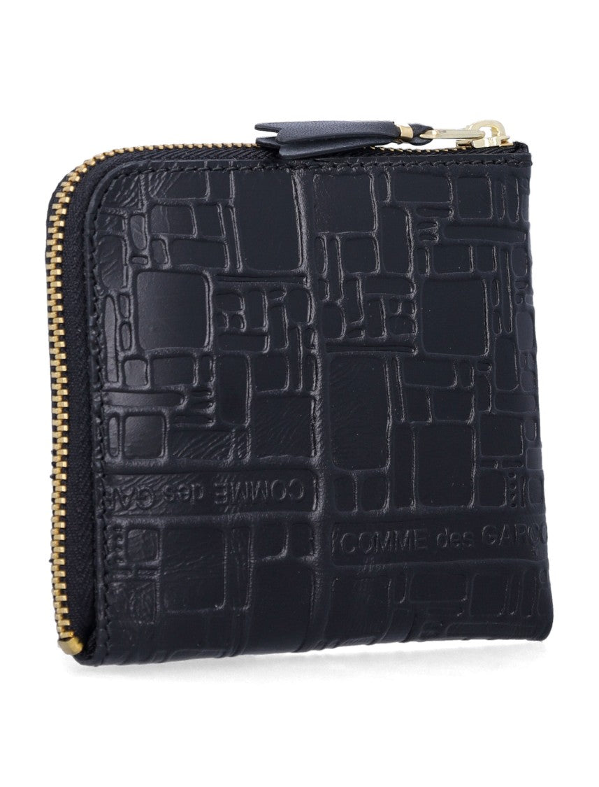 Comme Des Garçons Embossed Leather Zip Wallet With Geometric Pattern