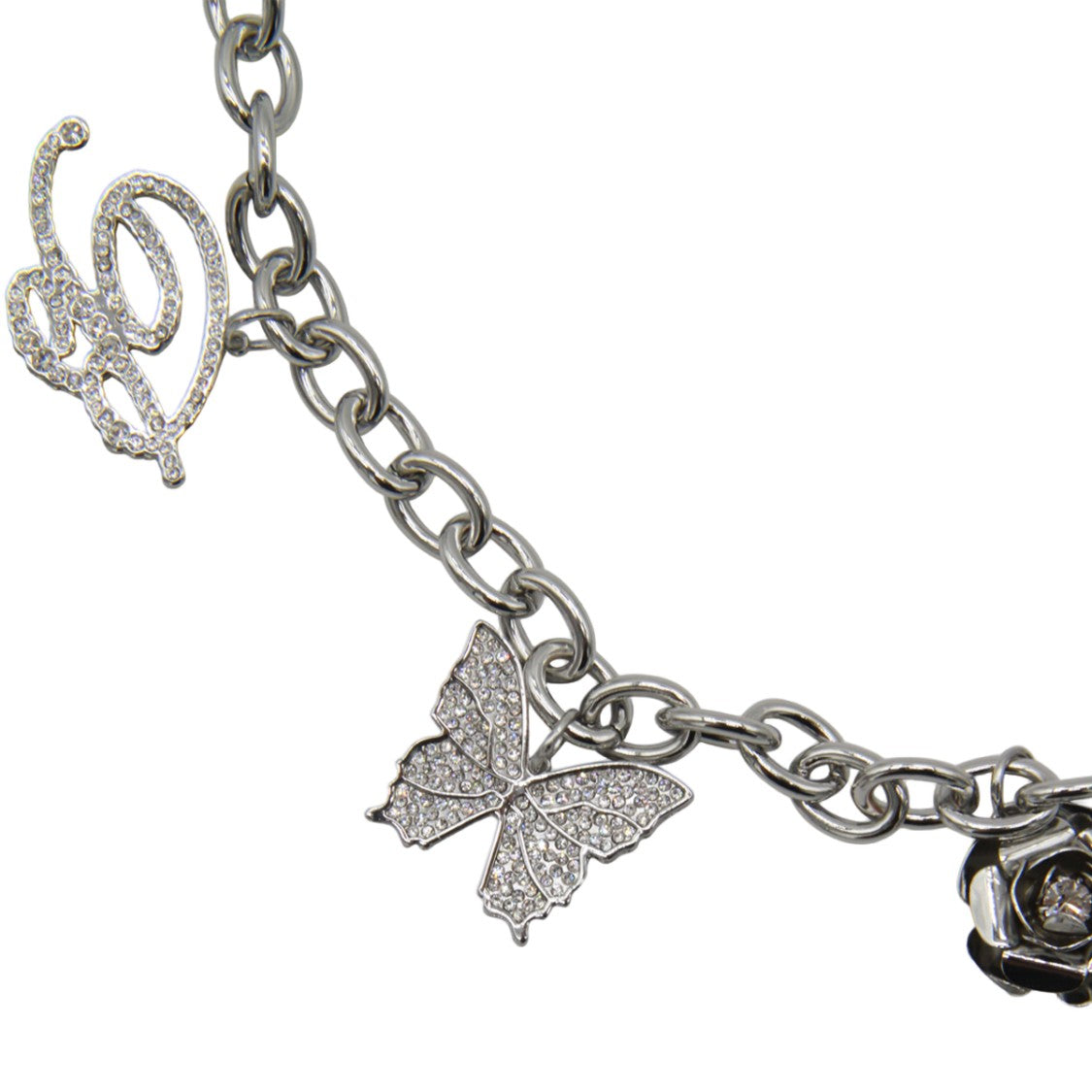 Blumarine Silver-Tone Chain Belt With Crystal-Embellished Charms
