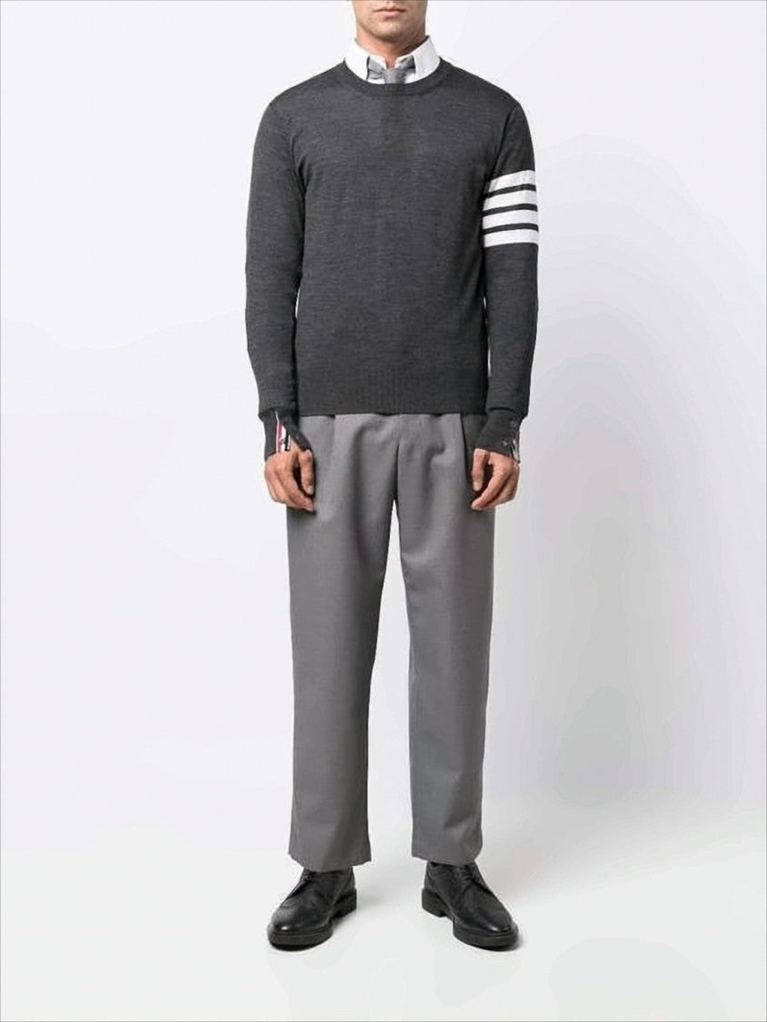 Thom Browne Dark Grey Merino Wool Sweater With Striped Detail