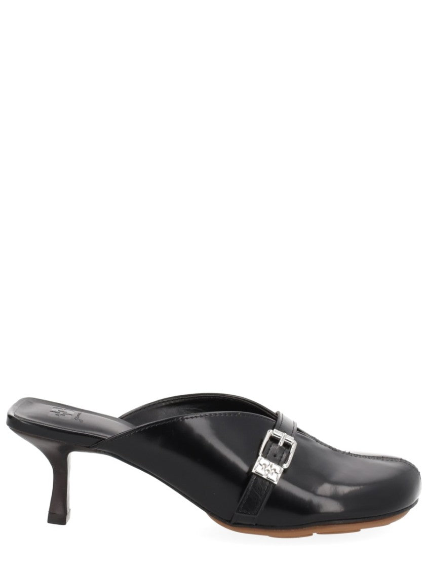 Ganni Black Glossy Buckle Mules