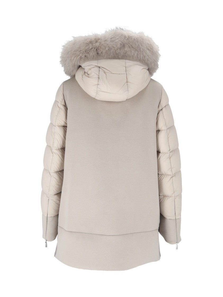 Moorer Fresia-Le Almond Quilted-Sleeve Padded Fur-Trimmed Jacket