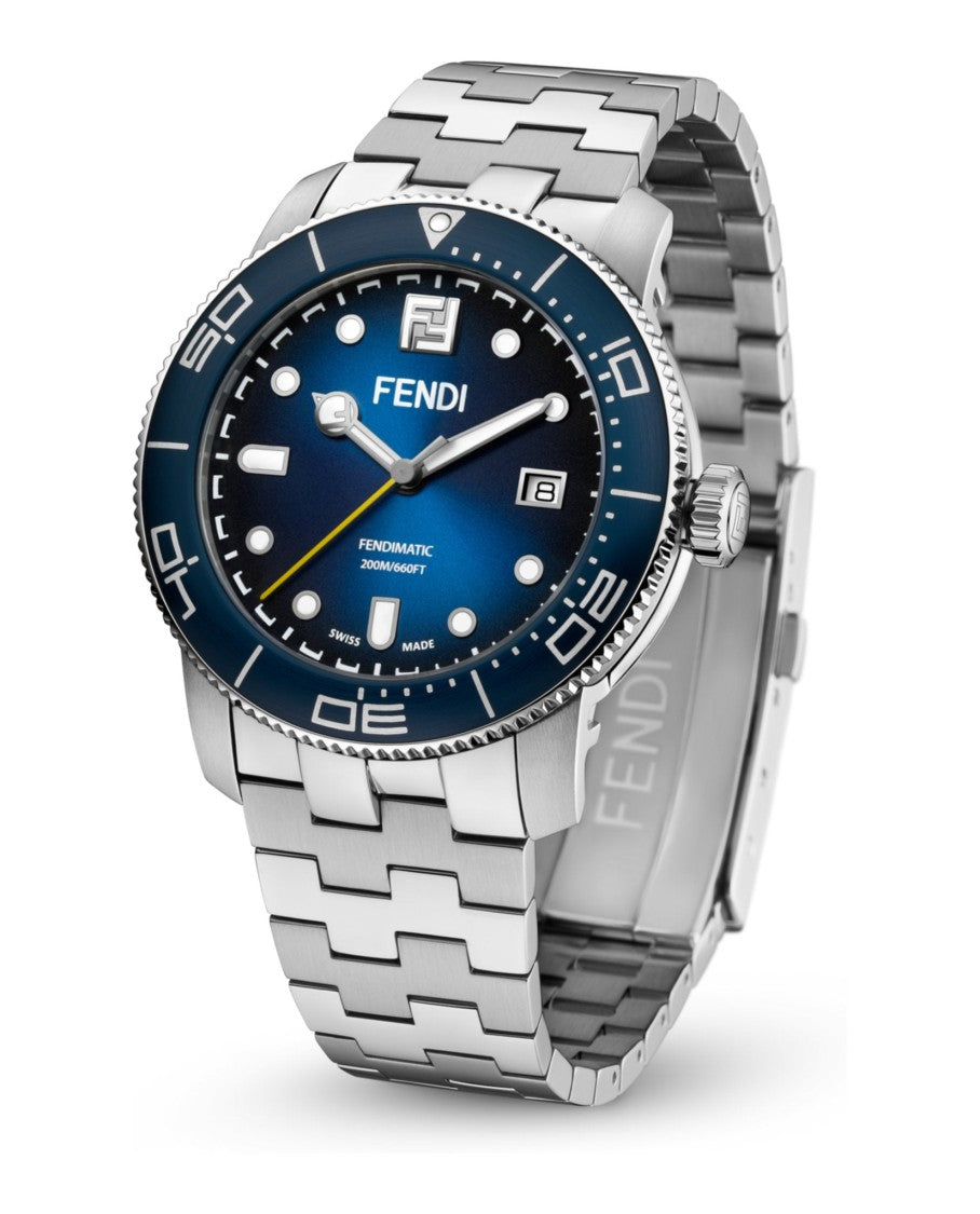 Fendi Swiss Made 42Mm Stainless Steel Diver Watch With Blue Opalin Dial