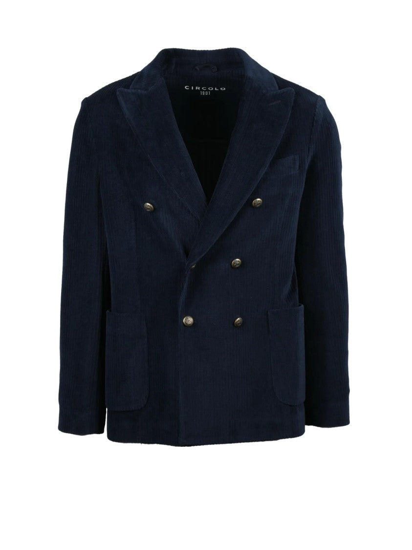 Circolo 1901 Double-Breasted Velvet Jacket With Metallic Buttons And Patch Pockets