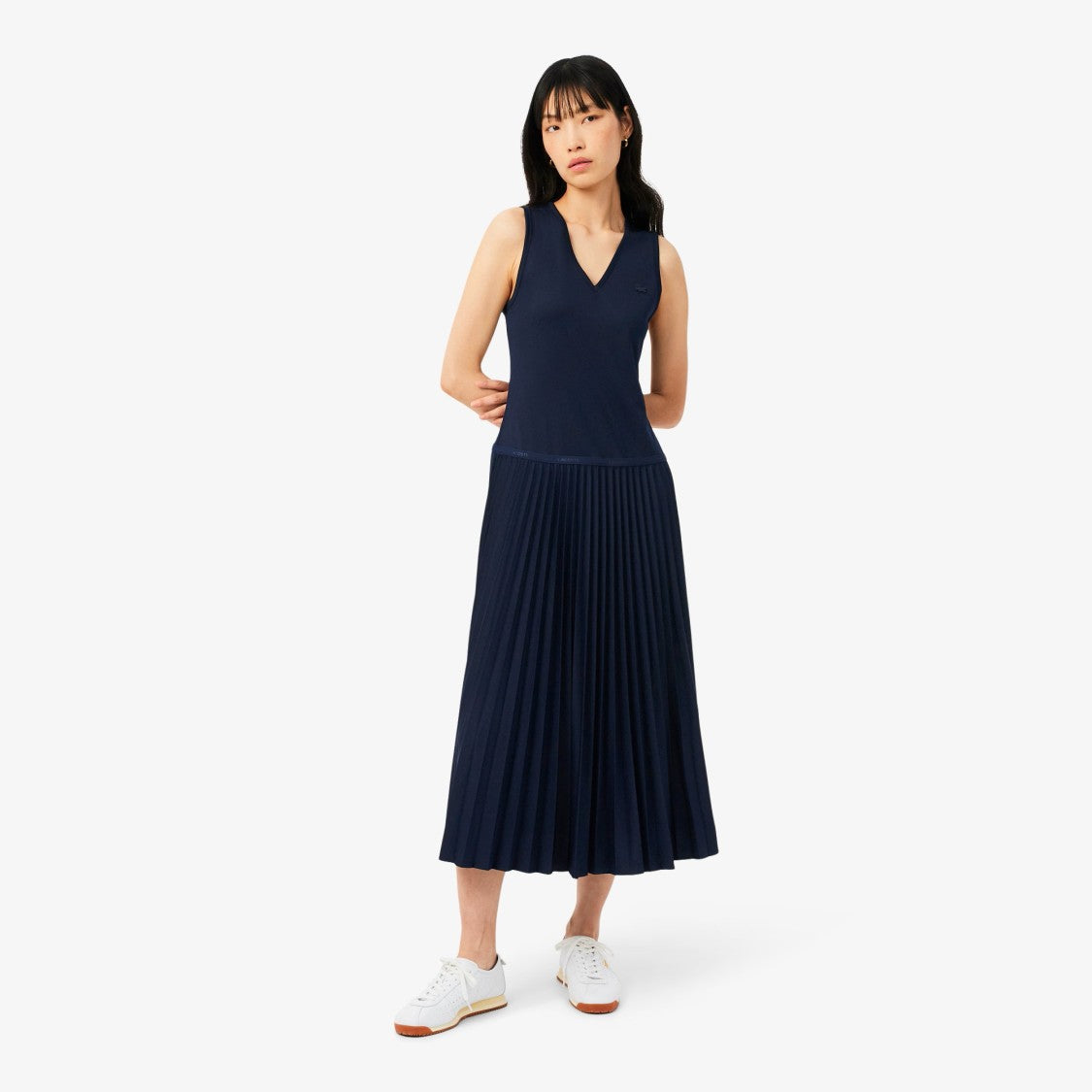 Lacoste Flowing Midi Dress With Fitted Bodice
