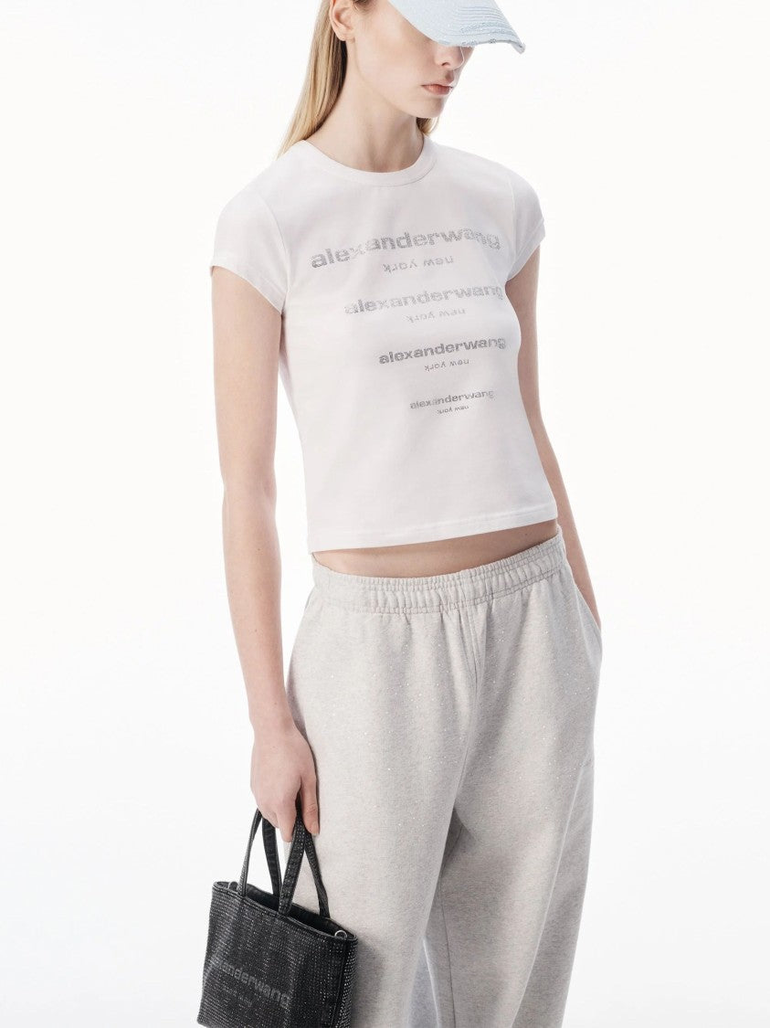 Alexander Wang White Crystal Logo Cotton T-Shirt