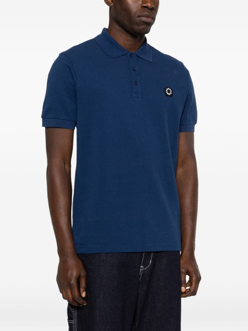 Kenzo Deep Blue Embroidered Patch Silk Polo