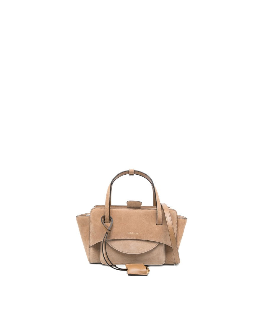 Hidesins Structured Shoulder Bag In Soft Calf Suede With Gold Accents