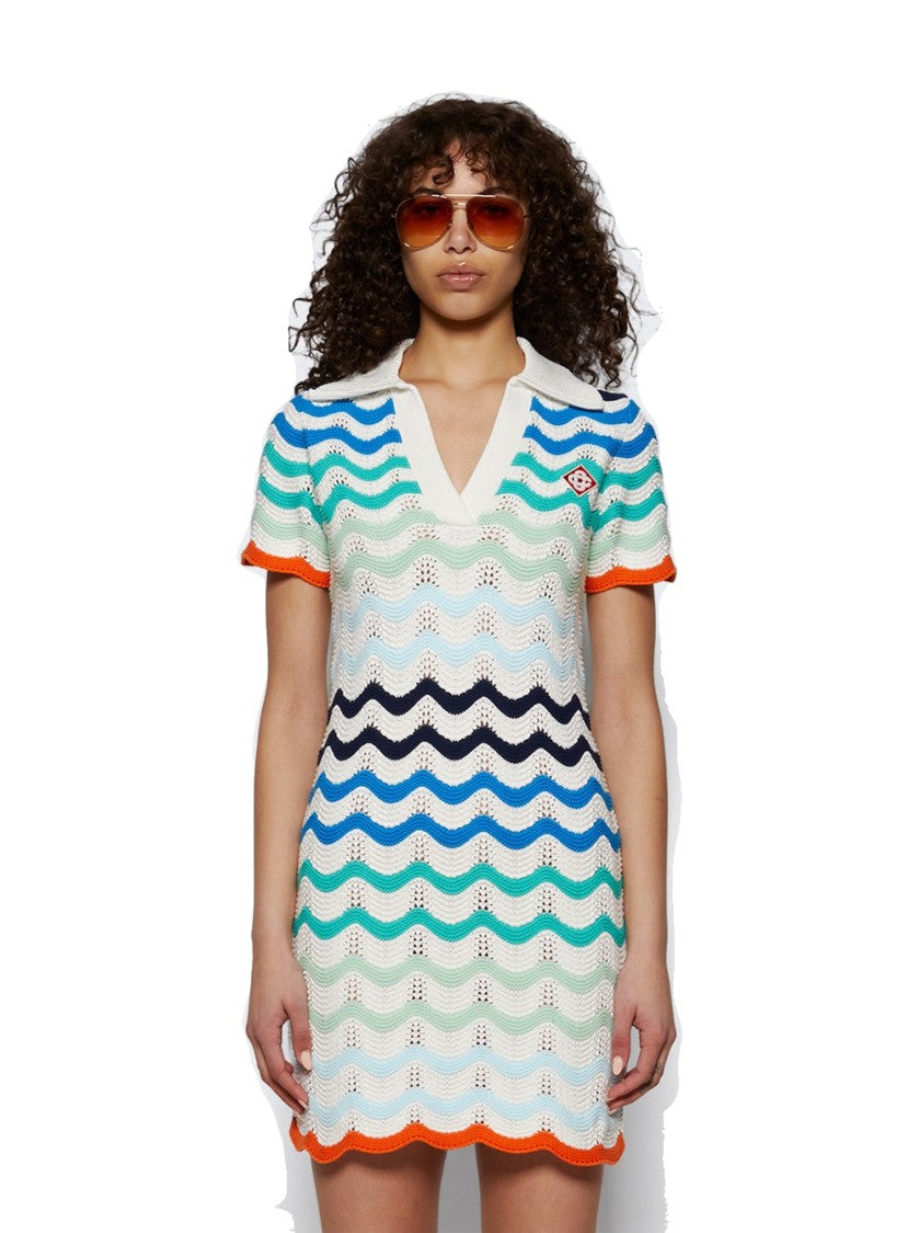 Casablanca Wavy Crochet Dress Multicolor