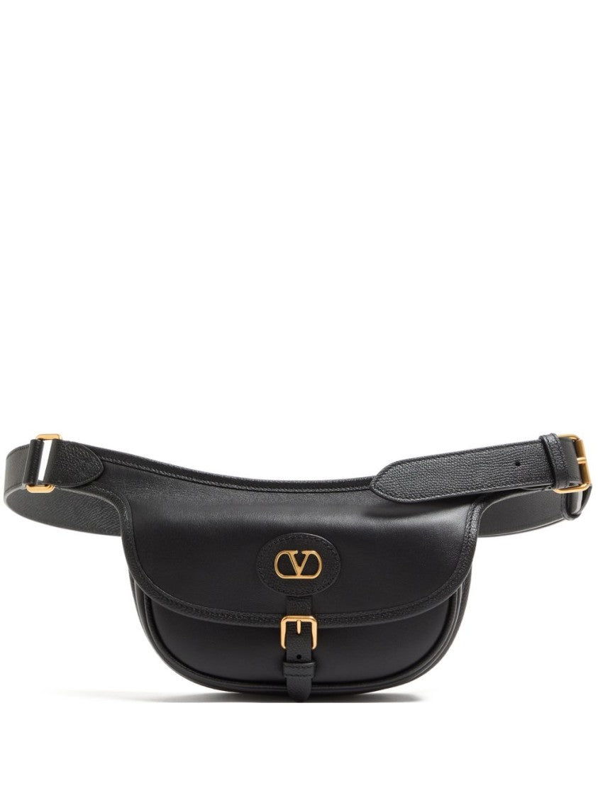 Valentino Garavani Curved Black Leather Belt Bag