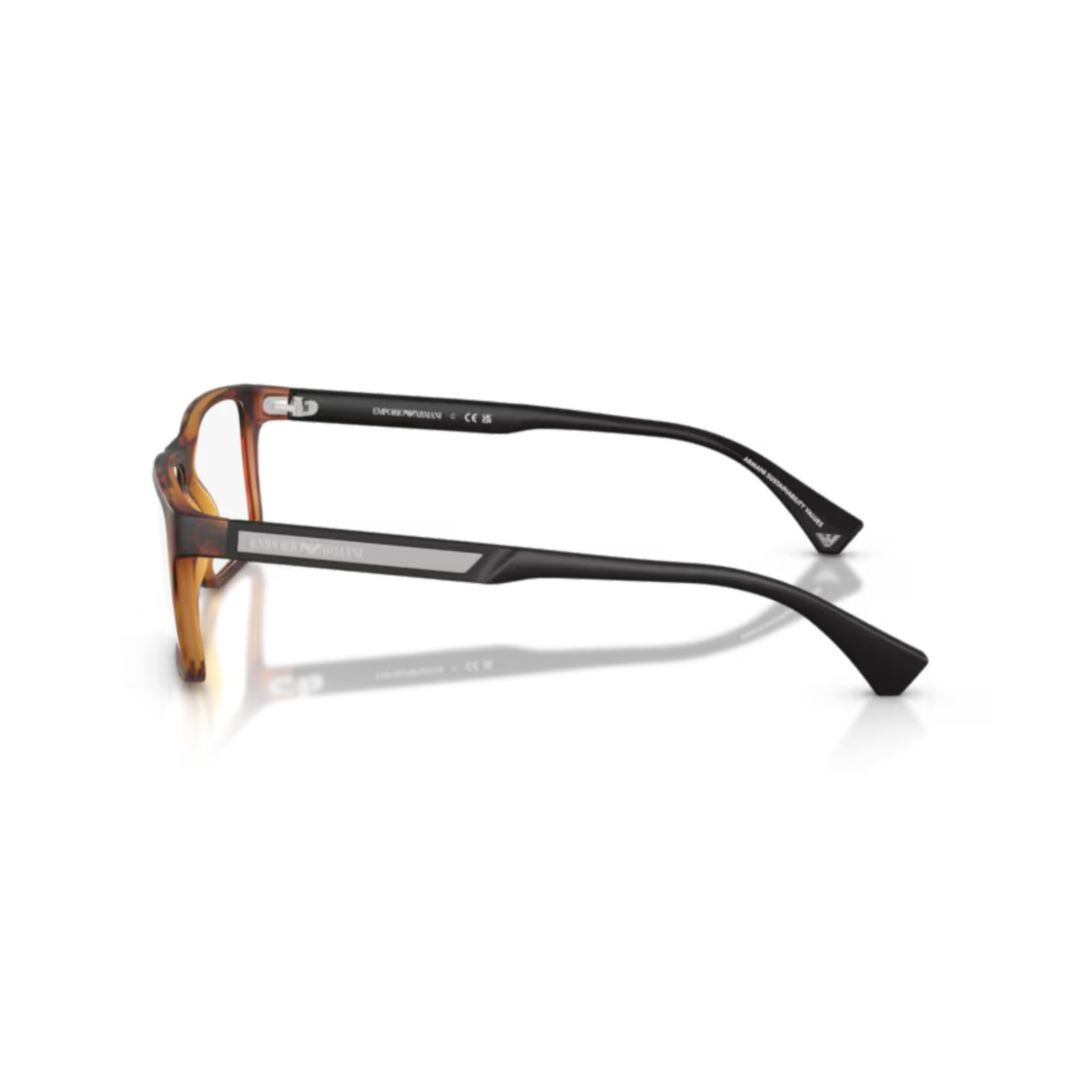 Emporio Armani 0Ea3038 Rectangular Tortoiseshell Eyeglasses With Sleek Temples