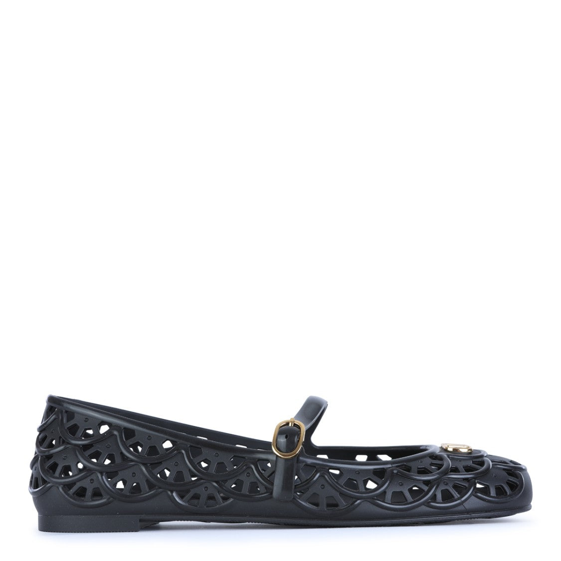Valentino Garavani Black Leather Perforating Texture Flats