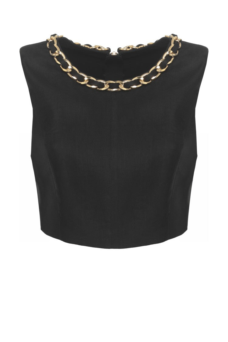 Elisabetta Franchi Black Chain Detail Linen Tank Top