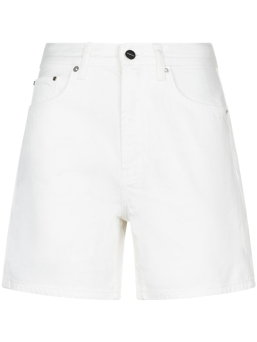 Anine Bing High-Rise Straight Fit Beige Cotton Shorts