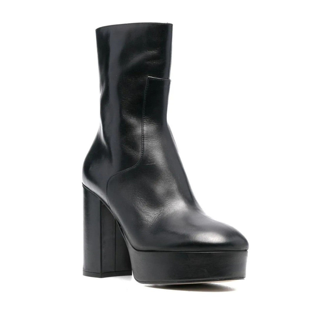 Alohas Thunder Black Contemporary High Block Heel Leather Boots
