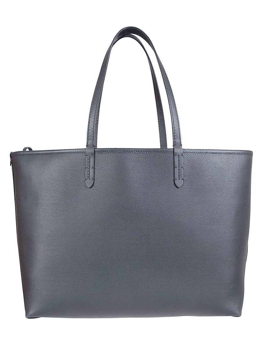 Burberry Reversible Black Calf Grain Leather Tote Bag With Equestrian Knight Emblem