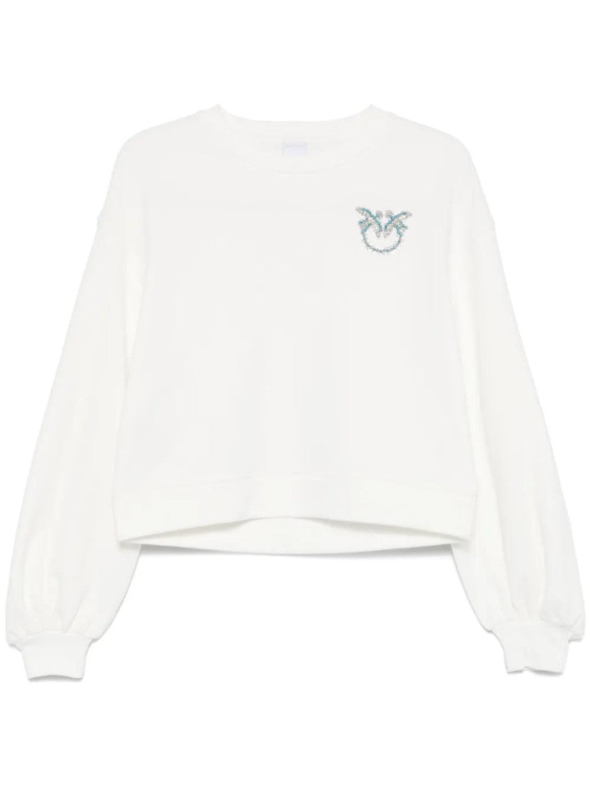 Pinko Cropped White Sweater With Voluminous Sleeves