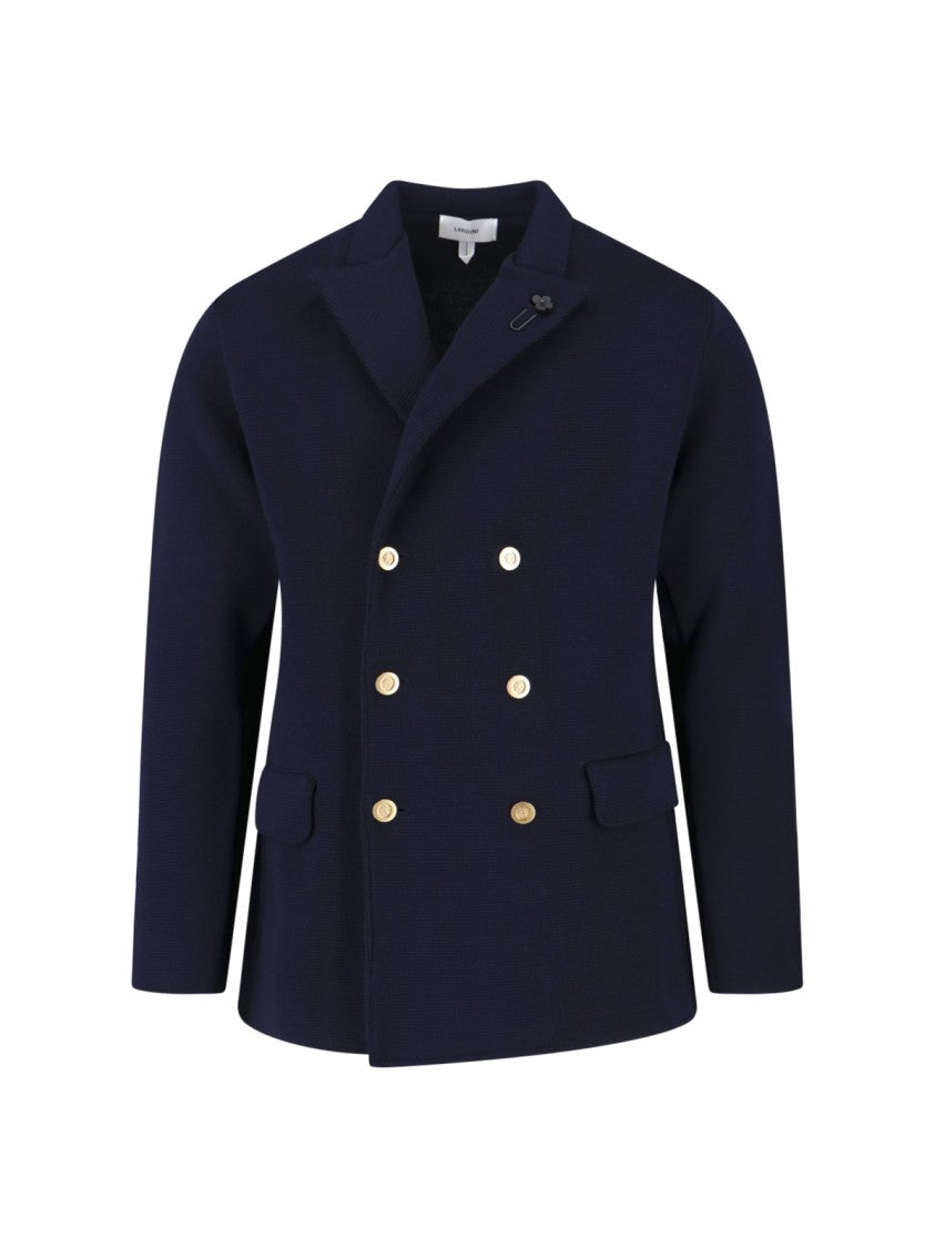 Lardini Double-Breasted Wool Blazer – Navy Blue