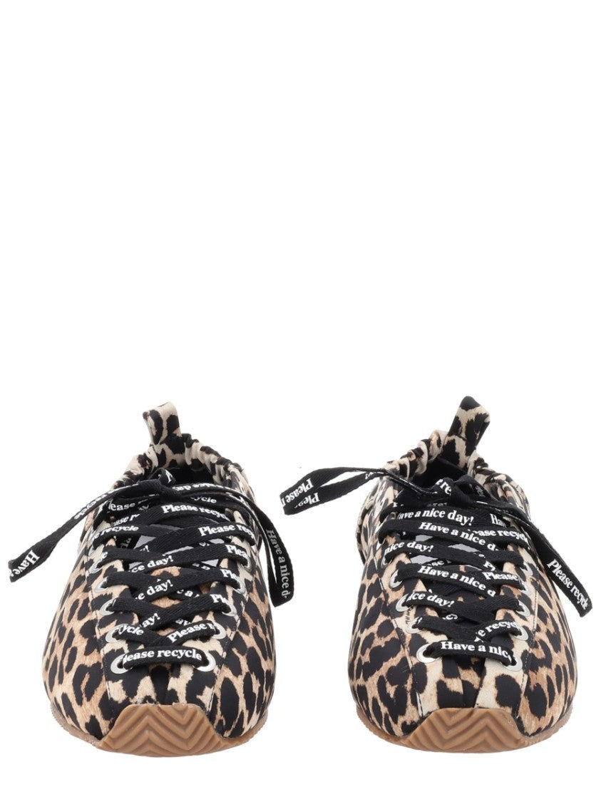 Ganni Leopard Print Gathered Elastic Flats